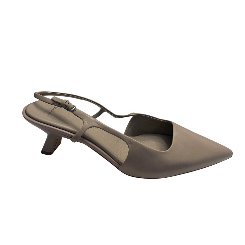 New VINCE Sz 9.5 40.5 Bianca Nude Leather Pointed Toe Slingback Kitten Heels